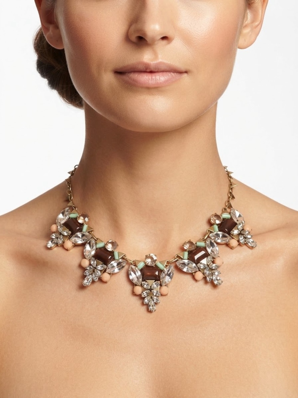 J. Crew Gold-Tone Crystal Necklace with Peach and Mint Accents